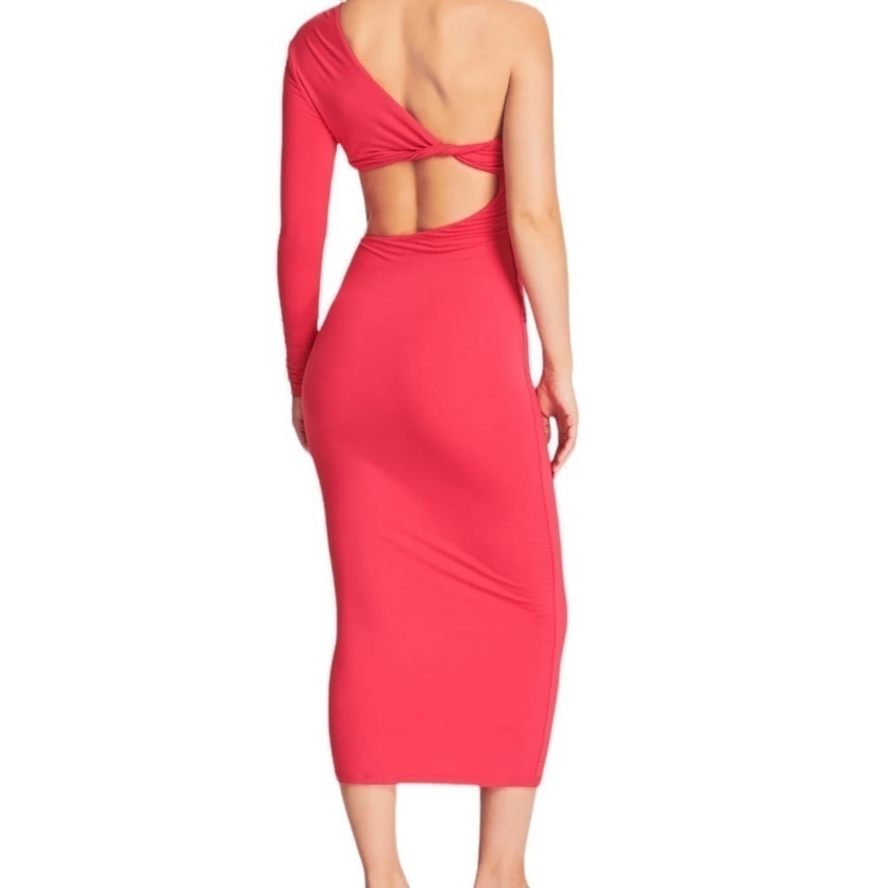 SER.O.YA Ivana One Sleeve Midi Dress Coral Size L - Picture 2 of 6